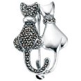 thumbnail image 1 of Beginnings Marcasite and Plain Double Cat Brooch - Silver, 1 of 1