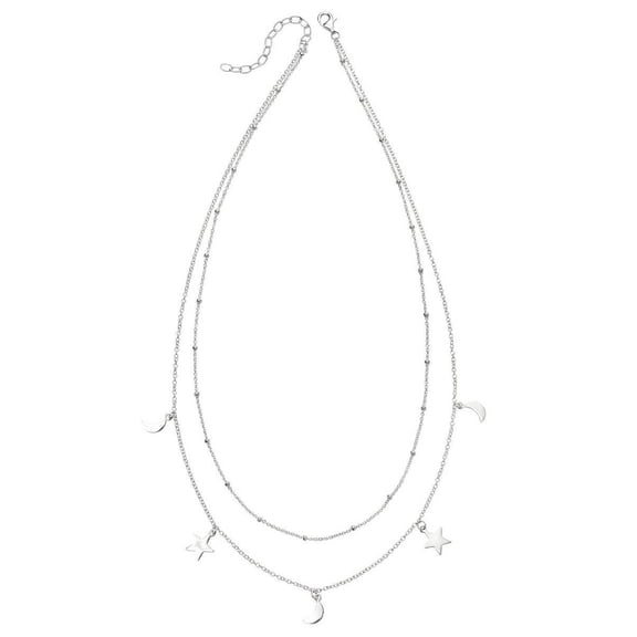 Beginnings Star and Moon Double Row Necklace - Silver