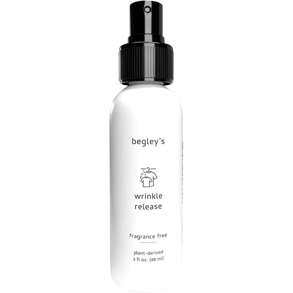Begley's No-Iron Wrinkle Remover, Quick Fix Wrinkle Release, Static Cling Remover, Fabric Freshener - Plant-Derived, USDA Certified Biobased - Fragrance-Free, 3 oz Travel Size