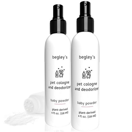 Begleys Pet Cologne and Deodorizer Odor Eliminator Perfume for Cats, Dogs, and Other Furry Pets, Baby Powder 4 Oz 2 Pack