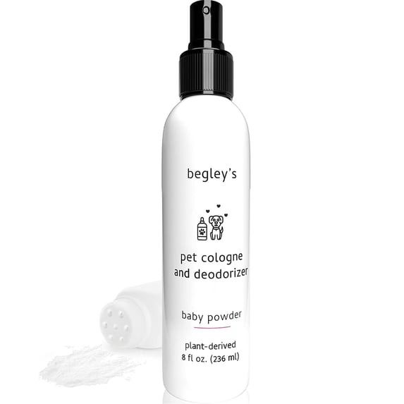 Begleys Pet Cologne and Deodorizer Odor Eliminator Perfume for Cats, Dogs, and Other Furry Pets, Baby Powder 8 Oz 1 Pack