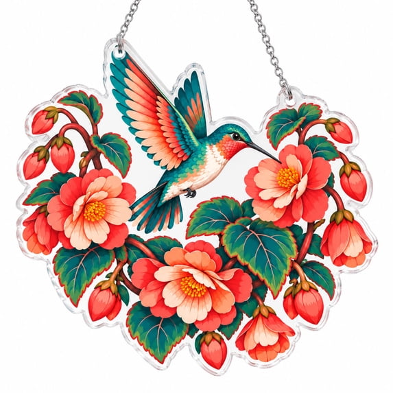 Weave Spring Begonia Flare Acrylic Hummingbird Suncatcher for Sunroom Spring Decor ...