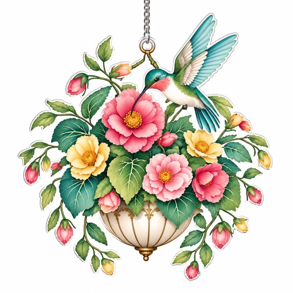 Weave Spring Begonia Vine Acrylic Hummingbird Suncatcher for Bedroom Spring Decor ...