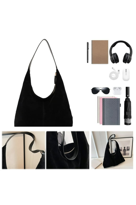 Shoulder Bag for Women with Zipper Hobo Bag PU Leather Solid Commuter Bag(Black)