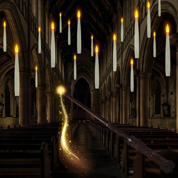 Begzeat 10 Pcs Floating Candles with Wand,Hanging Candles with Timer,Magic Deco Candles Flickering Warm Light,Flameless Taper Candles with Wand Remote,LED Candlesticks for Birthday Halloween Party Dec