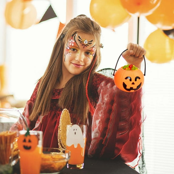 Begzeat 1pcs Halloween Pumpkin Bucket Candy Bucket Trick or Treat Bucket JackoLantern Pail Halloween Party Supplies - 3.54"×6.29"