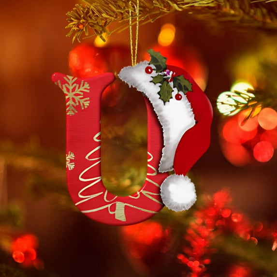 Begzeat 26 Letter Ornaments Christmas Tree Decoration, Red Pendant Personalized,26 Letter Christmas Tree Hanging,Christmas Ornament for Christmas Tree (U)