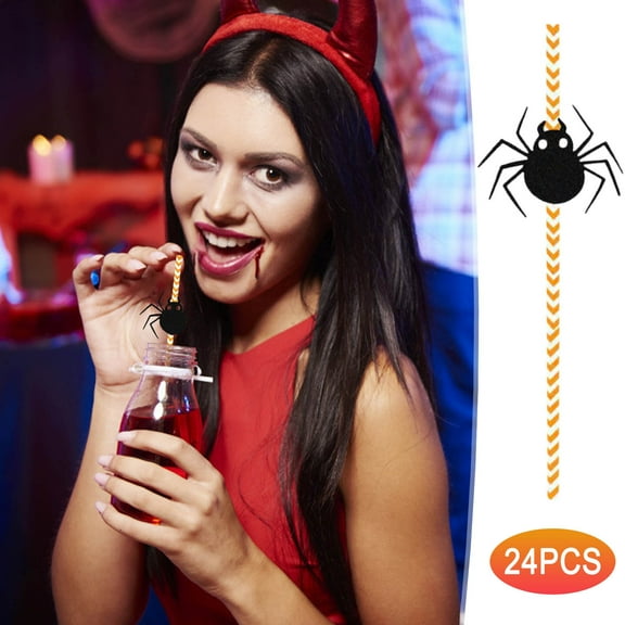 Begzeat 48PCS Halloween Disposable Straws Spider Pumpkin Witch Straws Insert 2024 Halloween Decoration HappyHalloween Party Supplies Birthday Decoration