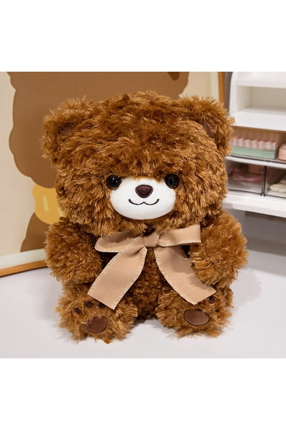 Begzeat Bears Stuffed Animal Soft Plush Toys 11 Inches Cute Bear Small Shaggy Bear with Hoodie Bow Tie for Kids Boys Girls Baby Shower Birthday Party (Light Brown, White, Bow Tie Style)