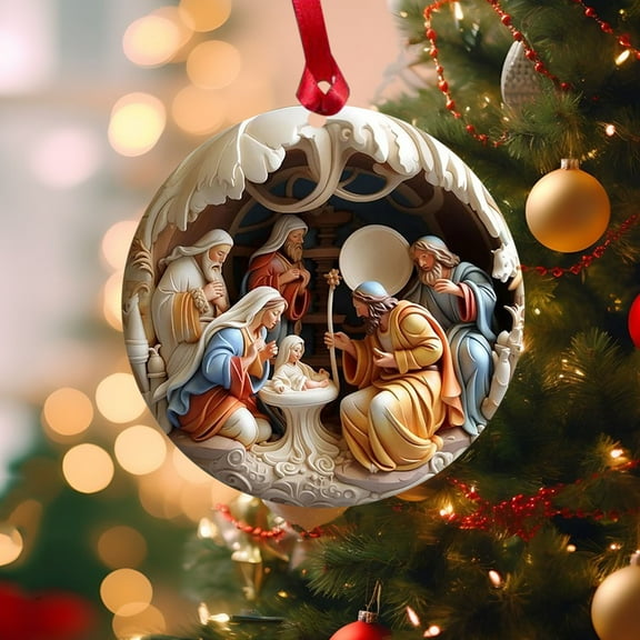 Begzeat Christmas Nativity Scene Ornaments,Christmas Acrylic 3D Hanging Ornament Pendant for Xmas Tree Birth of Jesus Christian Decor Religious Gift for Family Friends and Christian(B)