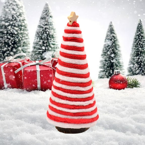 Begzeat Christmas Table Decorations Mini Trees Christmas Yarn Cone Pedestal Trees with Small Star Topper Red and White Trees for Rustic Indoor Room Kitchen Home Tiered Tray Decor(Red White)