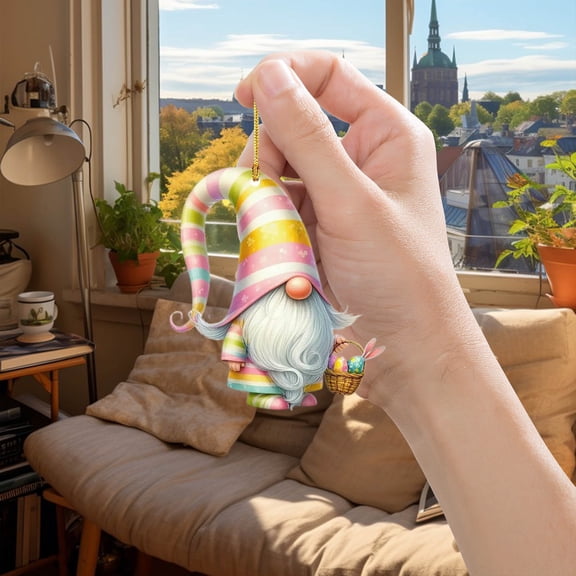 Begzeat Clearance Easter Acrylic Gnome Hanging Ornaments, Acrylic Hanging Decor for Easter Spring Tree Decoration Gnomes Bunny Doll Wooden Hanging Craft Easter Party Supplies Home Decor