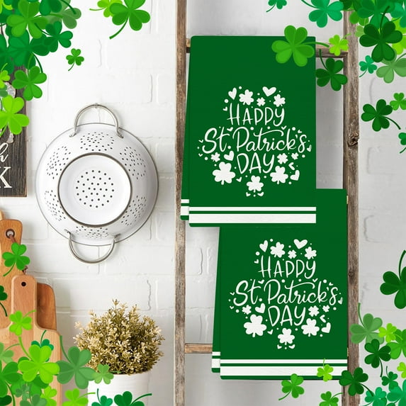 Begzeat Clearance St Patricks Day Clover Kitchen Dish Towels, Happy St. Patrick's Day Blessed Hand Towels Drying Baking Cooking Cloth, Spring Irish Gold Coins Horseshoe Home Kitchen Decor 18 x 26 Inch