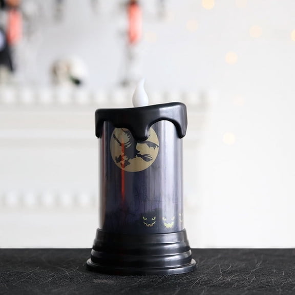 XEOVHV Clearance Halloween LED Flameless Pillar Candles, Battery Operated , Orange Wax Warm Light Flickering Witch Pumpkin Castle Spooky Decals Halloween Decor Gifts(2.8 x 7.8 Inch)