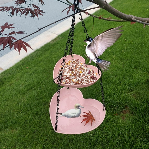 Begzeat Hanging Bird Feeder with Double-Layer Design, Outdoor Suspended Bird Feeder for Water and Seed, Dual-Purpose Bird Feeder for Attracting Wild Birds to Your Garden,Pink