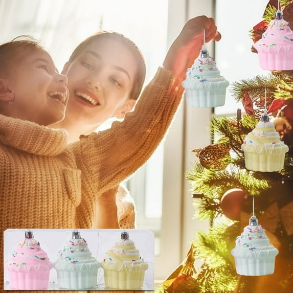 Begzeat Macaron Christmas Ball Ornaments Set, Shatterproof Pendants Cute Donut Lollipop Candy Hnaging Ornaments for Christmas Tree Holiday Decorations Indoor (3Pcs)