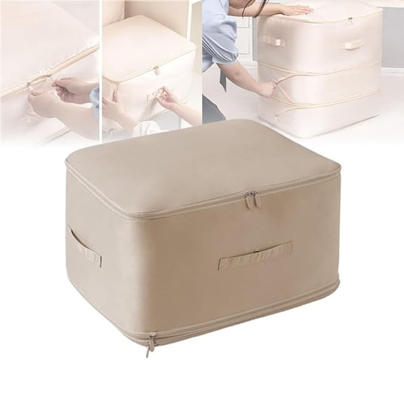 Begzeat Ultra Space Saving Self Compression Organizer, 2024 Upgrade Space Saver Quilt Compression Storage Bag, Premium Comforter Storage Bag Packaging Cube Bedding Storage Bag (Beige,54x42x30cm)