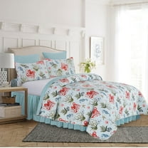 Behari Octopus Blue Beach Coastal Full/Queen 3 Piece Quilt Set