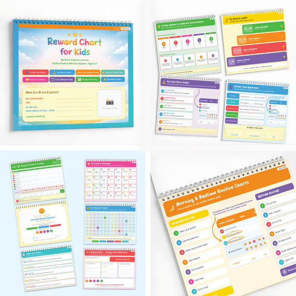 Behavior Chart for Kids at Home – 60 Day Wall Planner for Ages 3–7 – Morning & Bedtime Routine Chart, Visual Schedule, Screen Time Monitoring with Weekly Tracker & Monthly Review | 14x11.5 in 250 GSM