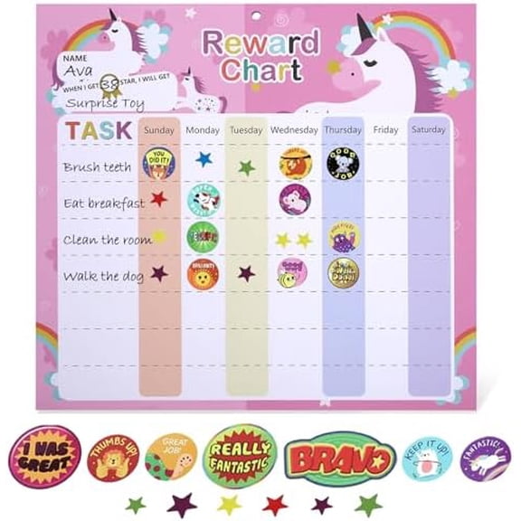 Behavior Chart for Kids - Reward Chart for Kids with 26 Reward Sheets, Magnetic Reward Chart for Kids with 1600 Star Stickers, 50 Motivational Stickers, Responsibility Chart for Kids, Behavior Chart