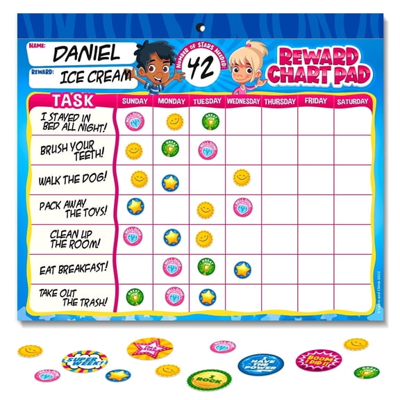 Learn & Climb Behavior Reward Chart System Pad with 15 Chore Charts & 850 Stickers to Motivate Kids’ Responsibility & Good Habits