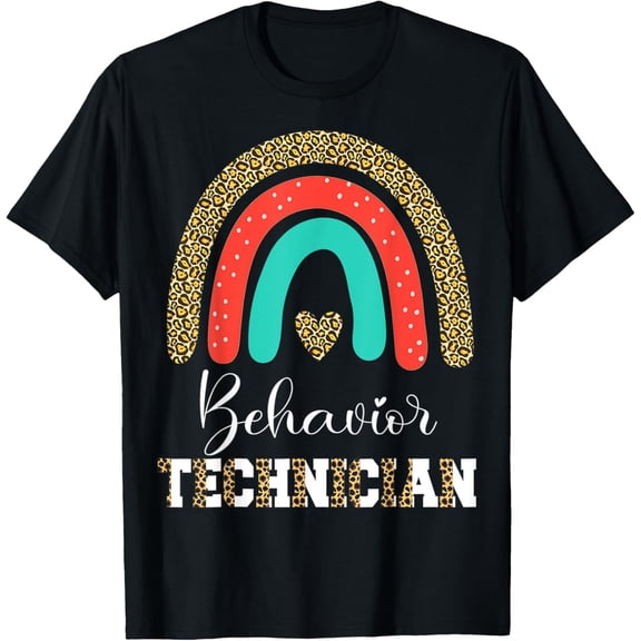 Behavior Technician Leopard Rainbow ABA RBT Therapist T-ShirtMen and women, Black T-shirt, size: Extra large