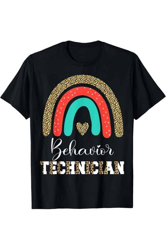 Behavior Technician Leopard Rainbow ABA RBT Therapist T-ShirtMen and women, Black T-shirt, size: Extra large
