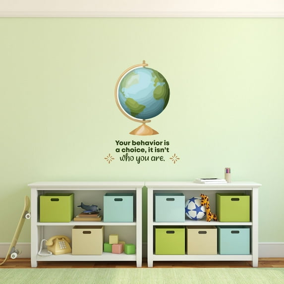 Behavior World Globe Life Quote Cartoon Quotes Decors Wall Sticker Art Design Decal for Girls Boys Kids Room Bedroom Nursery Kindergarten Home Decor Stickers Wall Art Vinyl Decoration (30x27 inch)