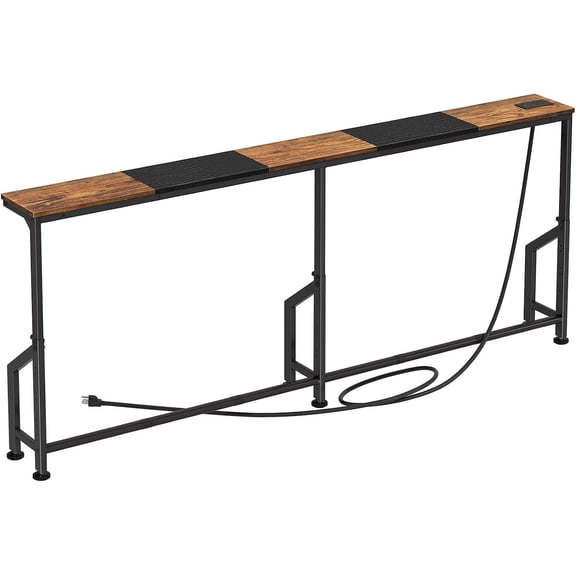 Behind Couch Table, Adjustable Height (4 Levels), 76.9" Long Narrow Console Table with Power Strip (2 AC, USB & USB-C) & Anti-Tip Wall Screws, Slim Sofa Table for Living Room