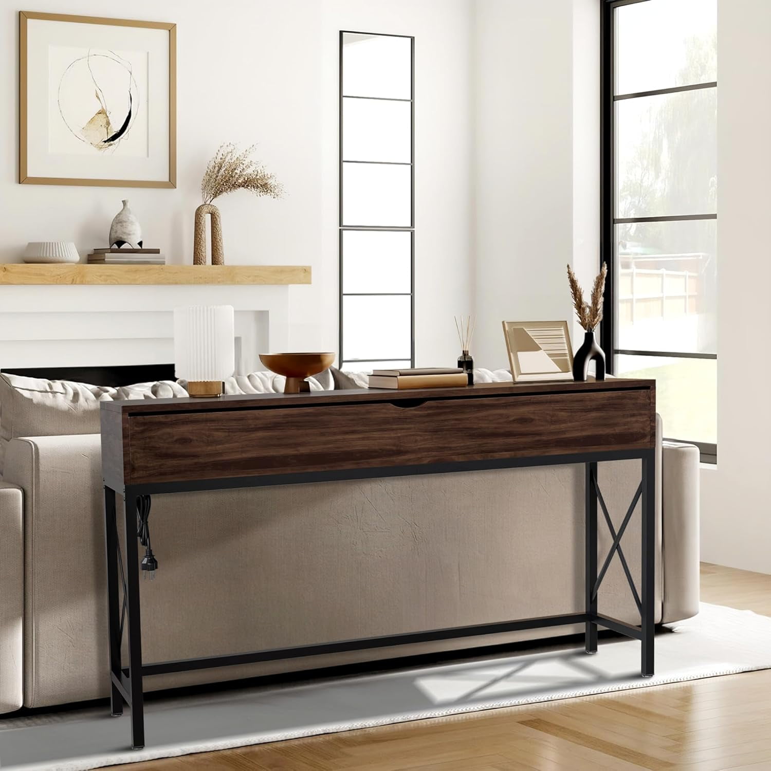 Behind Couch Table Skinny - Long Console Table w/Outlet, USB Ports ...