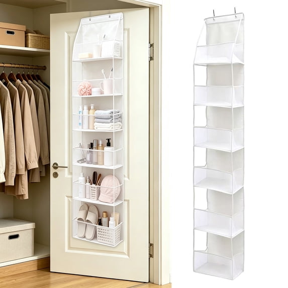 Behind the Door Hanging Storage Bag – 6 Compartments Mesh, 12 x 6 x 63 Inches, Large Capacity Organizer with Metal Hook, for Bedroom, Dormitory & Apartment