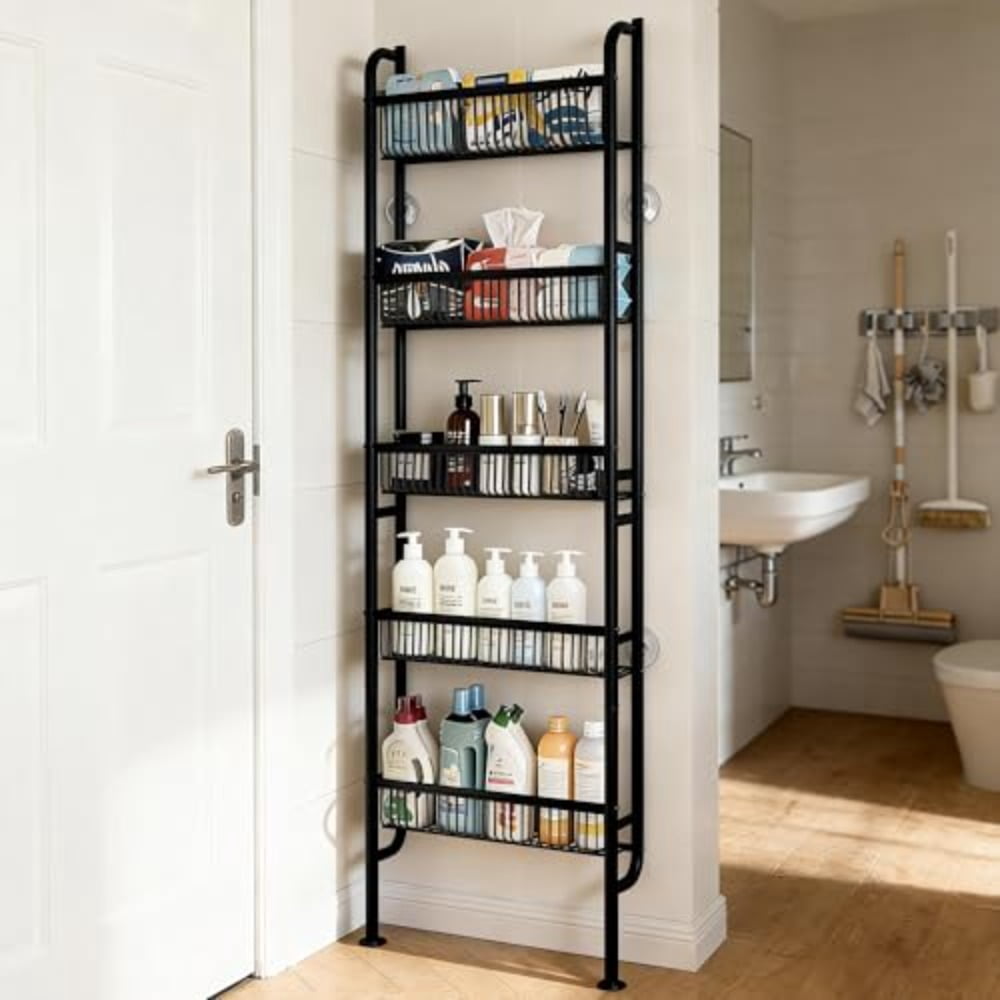 Behind The Door Narrow Bookshelves Pantry Spice Rack 5-Tier Slim Metal ...