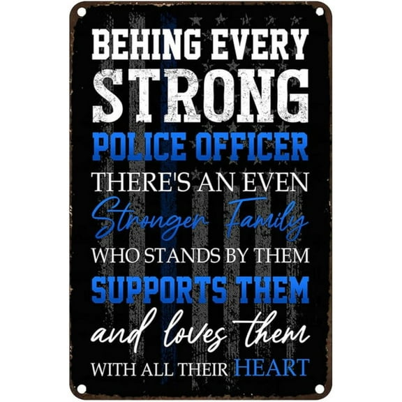 Behind Every Strong Police Officer - Support Usa Police Flag Metal Signs Decor Wall Decoration Plaque Retro Tin Sign Poster For Home Kitchen Bar Coffee Shop ,812 inch
