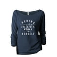 thumbnail image 1 of Behind Every Successful Woman Is Herself Women's Fashion Slouchy 3/4 Sleeves Raglan Lightweight Sweatshirt Navy Small, 1 of 3