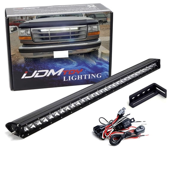 Behind The Grille 30-Inch LED Light Bar Kit, For 1992-1996/97 Ford Bronco F150 F250 F350, Includes 150W Single-Row LED Lightbar, Mounting Brackets, On/Off Switch Relay Wiring Kit