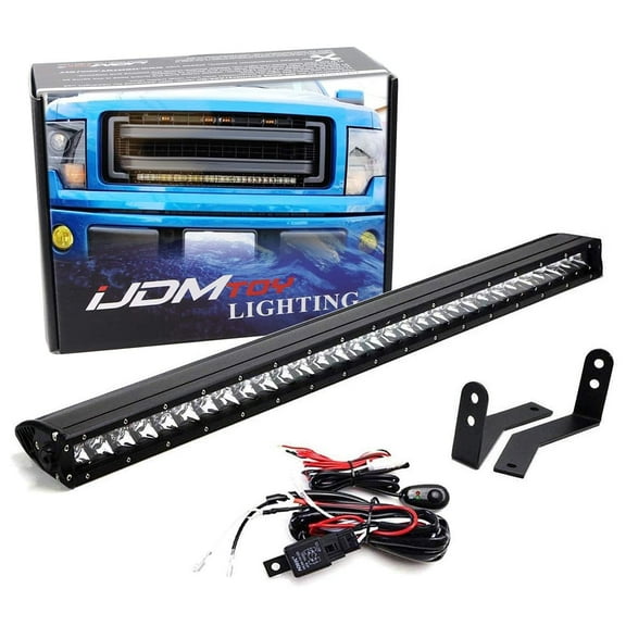 Behind Grille Mount 30-Inch LED Light Bar Kit For Ford F150 (2009-2014), Includes (1) 150W High Power LED Lightbar, Mesh Grill Mounting Brackets & On/Off Switch Wiring Kit