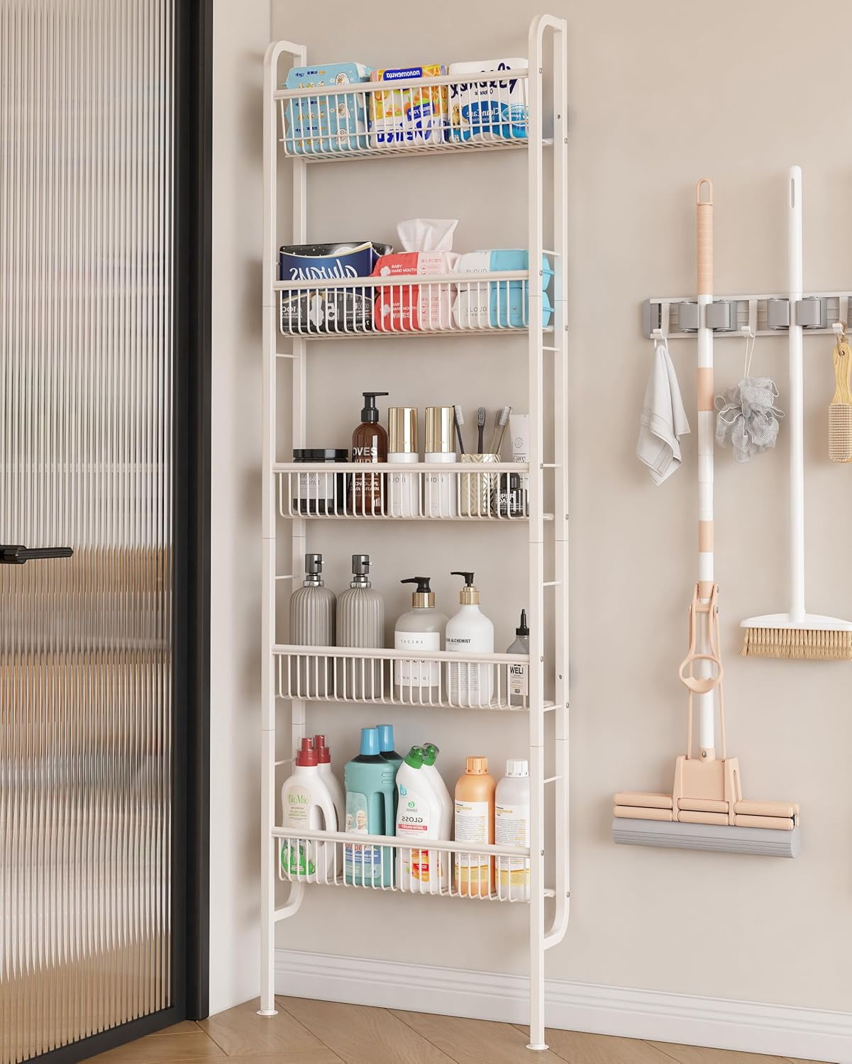 Behind The Door Bathroom Shelf Narrow 5-Tier, Space-Saving Slim Bathroom Storage Shelf Narrow ...
