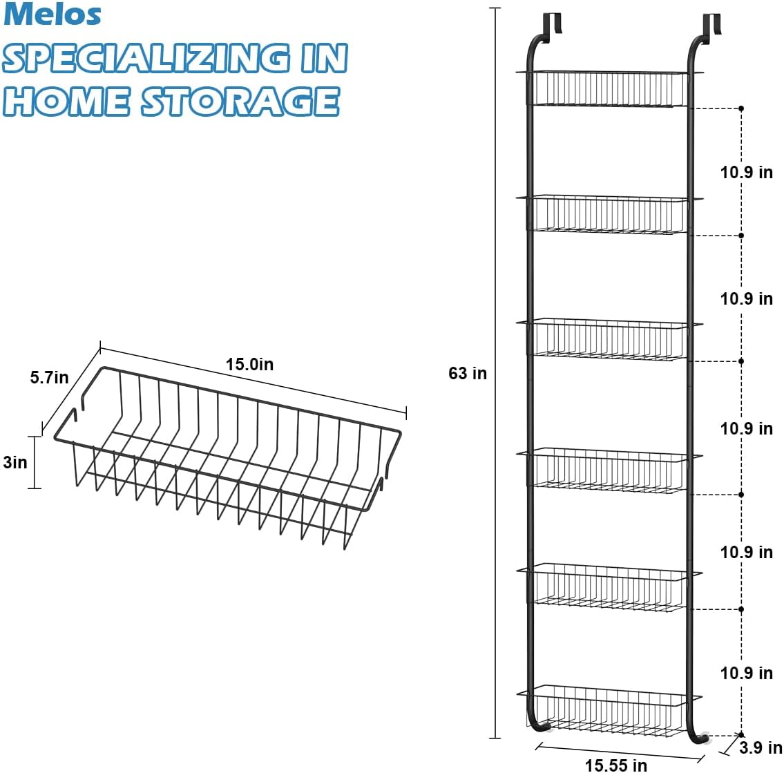 Behind The Door Hanging Basket, 6 Tier Heavy Duty Metal Shelf organizer