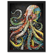 Behind the Octopus Eyes Watercolour Pastel Colour Tentacle Doodle Pattern Artwork Framed Wall Art Print A4