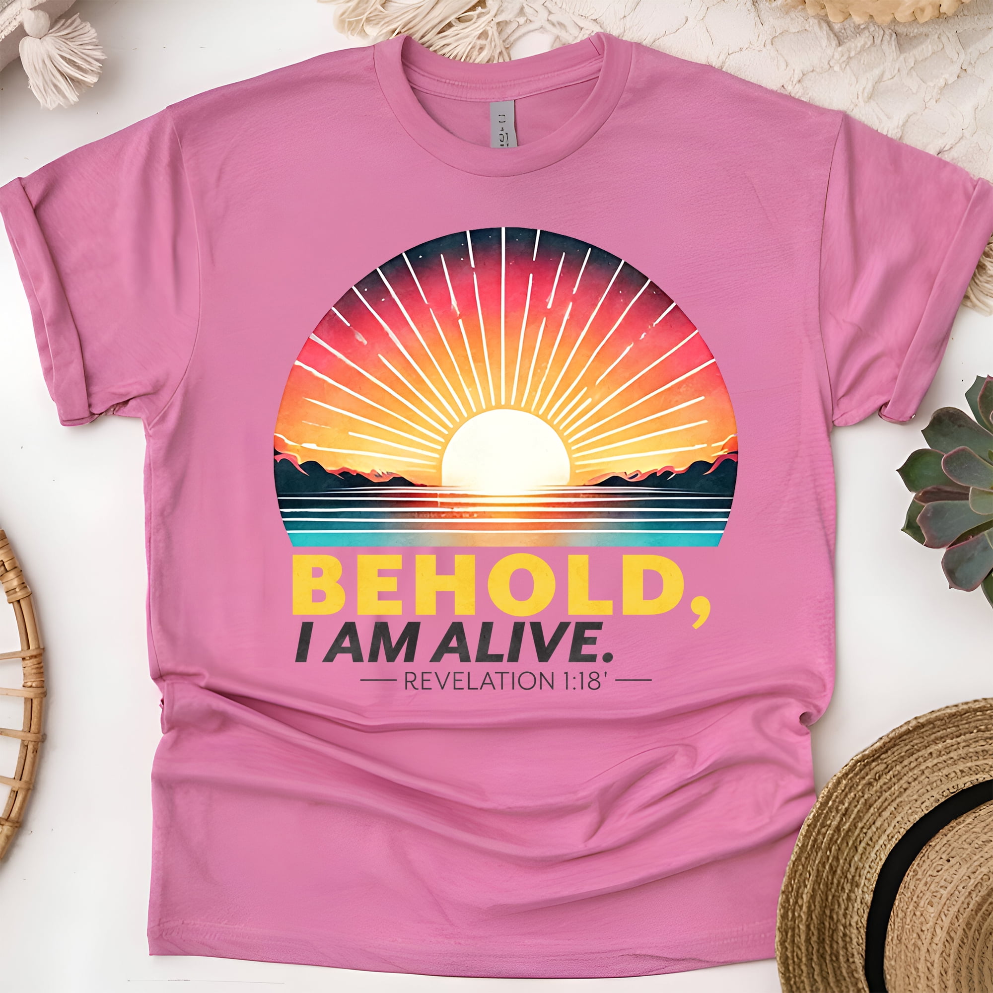 Behold I Am Alive Revelation 1:18 Christian Bible Verse T-Shirt ...