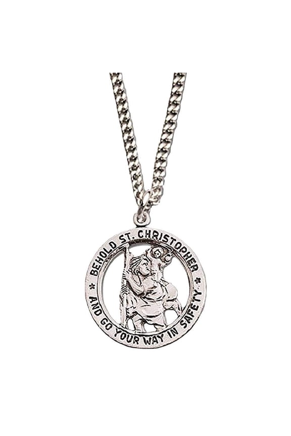 Behold Saint Christopher and Go Your Way in Safety Necklace 18" Chain Gift Boxed