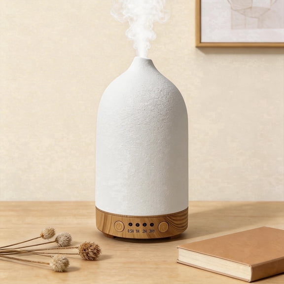 Behome 100ML Ceramic Essential Oil Diffuser, Ultrasonic Diffuser with 7-Color LED Lights, Scent Diffuser with Timer & Auto Shut-Off, for Home, Office, Yoga
