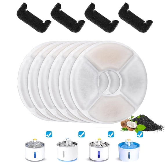 BN-LINK 12 Pack Cat Water Fountain Filters, Triple Filtration System Pet Cat Fountain Replacement Filter for 84oz/2.5L Pet Dog Drinking Water Dispenser(8 Filters & 4 Sponges)