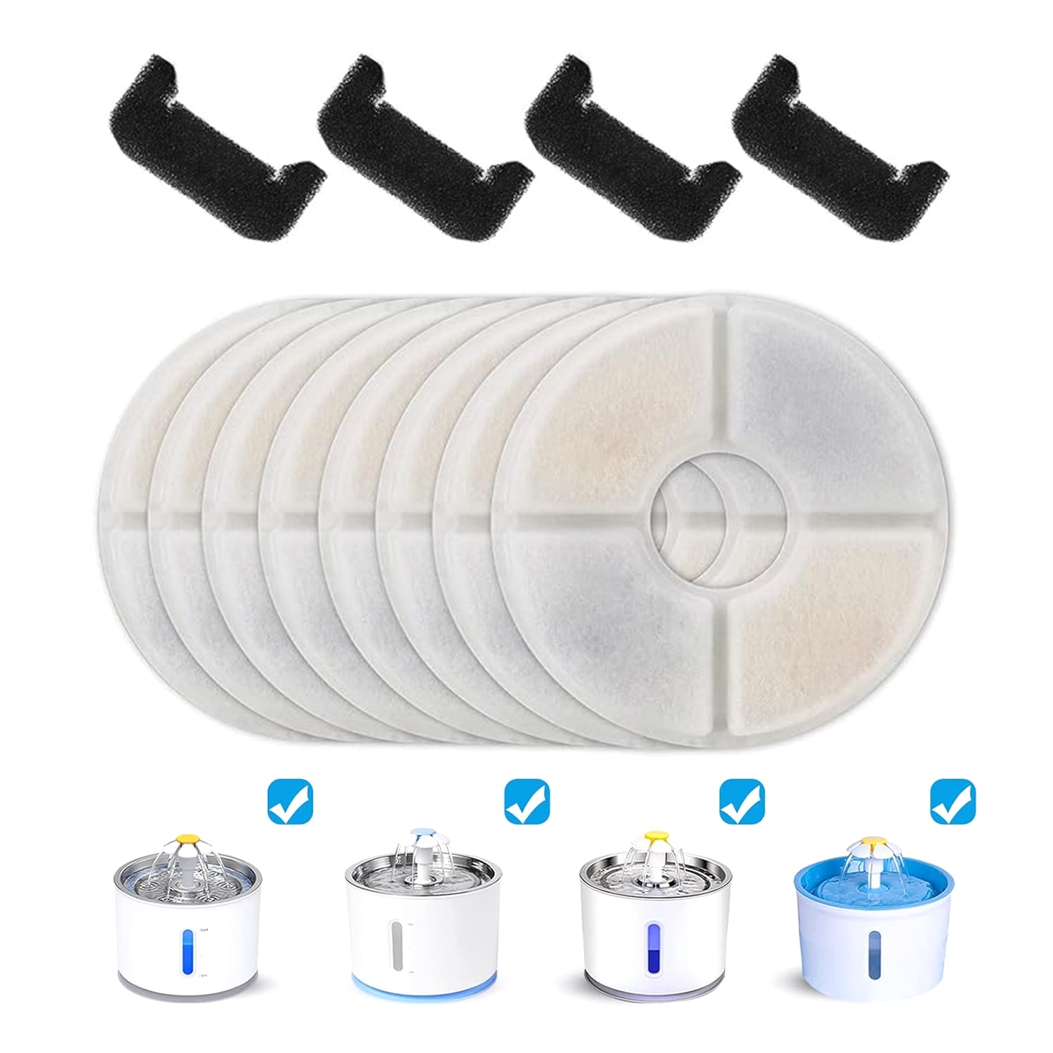 BN-LINK 12 Pack Cat Water Fountain Filters, Triple Filtration System Pet Cat Fountain Replacement Filter for 84oz/2.5L Pet Dog Drinking Water Dispenser(8 Filters & 4 Sponges)