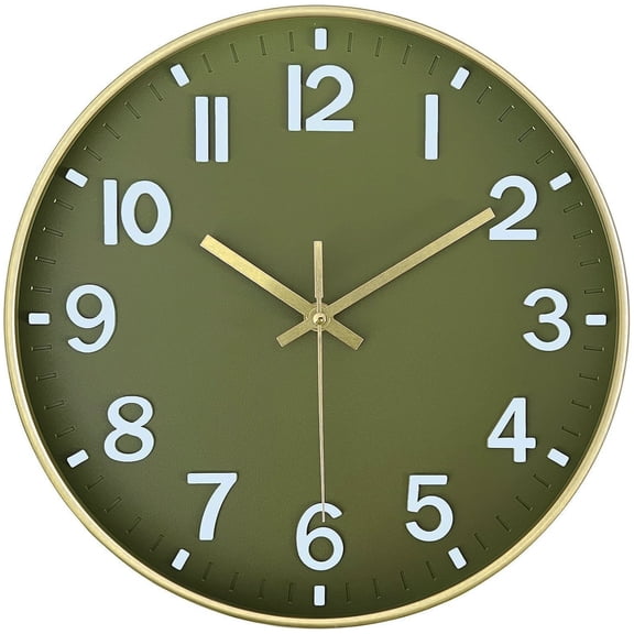 Behome 12" Silent Wall Clock, Battery Operated Non-Ticking Analog Clock for Living Room, green