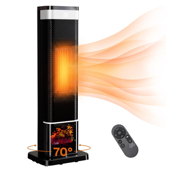 Behome 1500W Space Heater, 24” Electric Heaters with Remote, 4 Modes & 70°Oscillation & 12H Timer, Portable Room Tower Indoor Space Heater for Office, Bedroom, Large Room