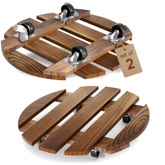 Behome 2 Pack 12" Plant Caddy with Wheels, Heavy Duty Wood Rolling Plant Stand with Lockable Wheels, 200 lb Capacity, Plant Dolly for Large Planters, Flower Pot, Heavy Objects Hauling