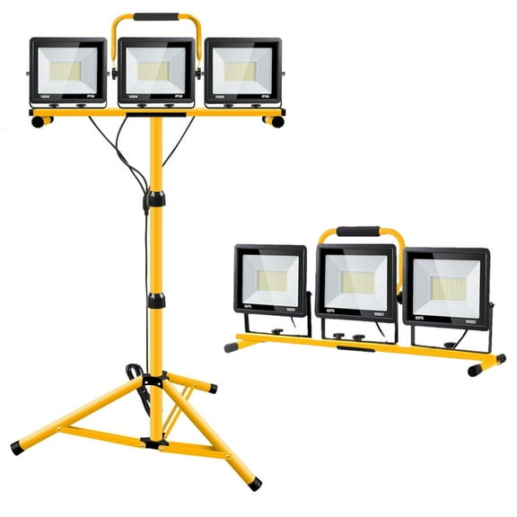 Behome 21000 Lumen LED Work Lights with Stand, 3 Adjustable Head LED Work Light with Foldable Tripod Stand, Waterproof Lamp with Individual Switch for Outdoor Indoor, 6500K