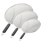 Behome 3 Pack Splatter Screen Set for Frying Pan, 13", 11.5", 9.5" Stainless Steel Grease Splatter Guard, Heat-Resistant Handle, Oil Splash Cover for Bacon, Fried Chicken & Cooking