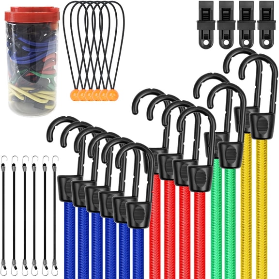 Behome 32 Pieces Bungee Cords with Hooks, Set Includes 18", 24", 32", 40" Heavy-Duty Stretch Cords With Hooks, Strong Elastic Rope for Outdoor Tent, Luggage Rack, Camping
